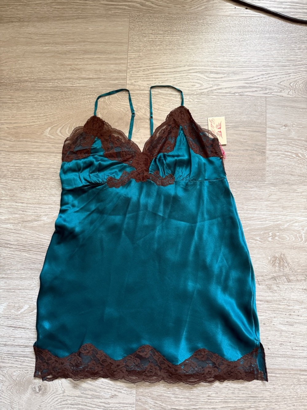 Emerald Green Silk Lace Trim Chemise - Women